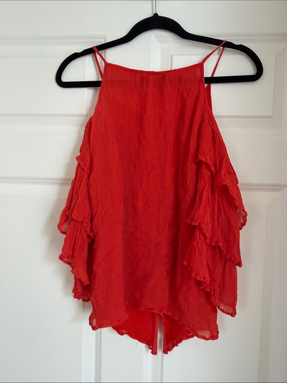 Maeve Red Cold-Shoulder Ruffle Button-Front Blouse - Picture 6 of 6
